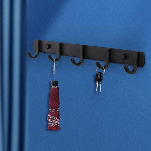 Ihomepark Wall Mounted Coat Hooks, Heavy Duty Metal 5 Coat Hanger Rack for Coat, Hat, Towel, Purse, Keys (Black)