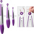 HOTEC Premium Stainless Steel Locking Kitchen Tongs, Set of 3 - 7", 9" and 12" (Purple)