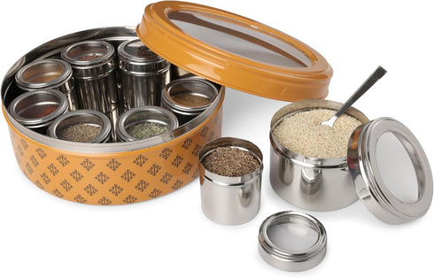 9 1 9 (2.5 22.5cm) dudki in Herbs & Spice | Stainless Steel Handcrafted Spice Box | Masala dabba See through Lid|