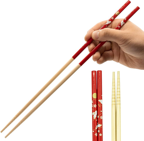 Long Japanese Cooking Chopsticks, Bamboo Wood Saibashi 13in - Made in Japan, Red (13x0.31)