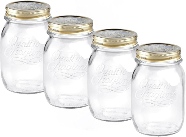 Bormioli Rocco Quattro Stagioni Set of 4 Clear Airtight Mason Jars, 17 Oz, Made in Italy