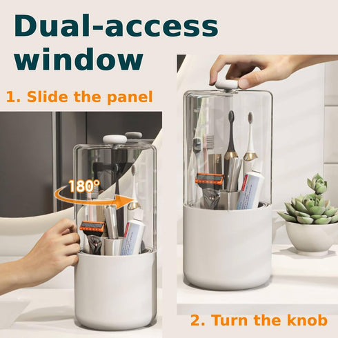 360 4 YOOLENS Toothbrush Holder with Cover Rotating Compartments Bathroom Toothpaste Electric Toothbrush Organizer