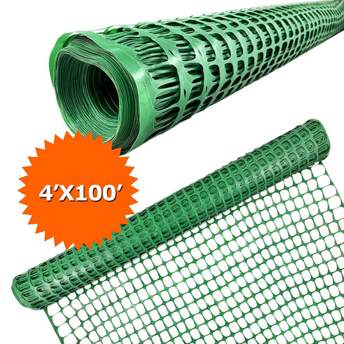 4'x100' 1 100FT Ashman Plastic Mesh Fence, Construction Barrier Netting, Green, Feet, Roll, Garden Fencing, Fences