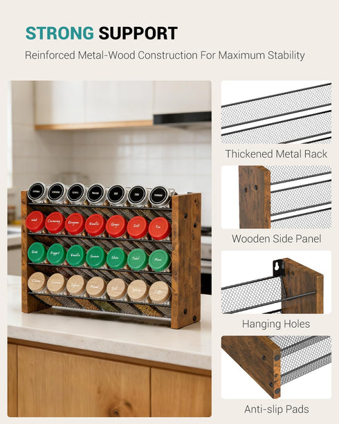 4 Countertop/Wall 28 14" 9.4" NESAPTO Spice Rack Organizer for Cabinet, Wooden Tier Vertical Seasoning Organizers