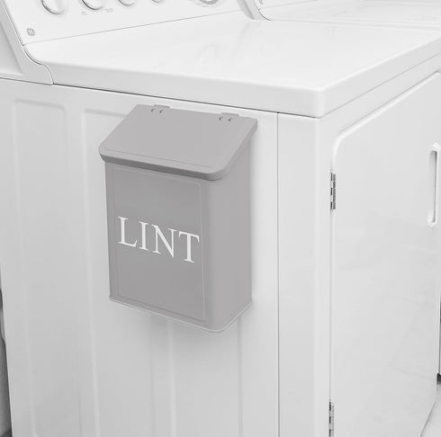 Calindiana Modern Farmhouse Metal Magnetic Lint Bin for Laundry Room Decor with Lid, Wall Mount Space Saving Trash Can,