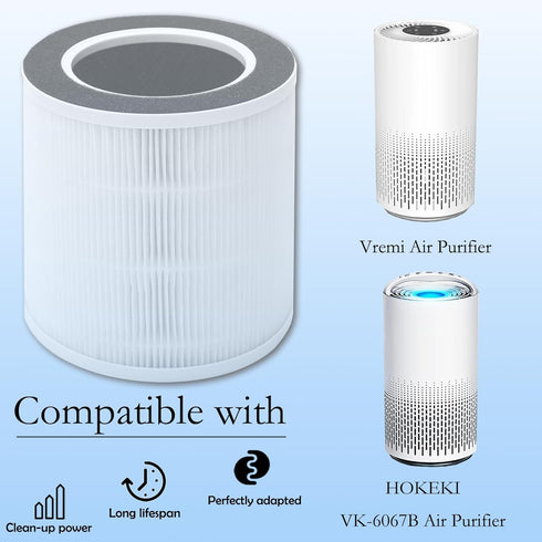 VK-6067B Replacement Filter for Vremi and HOKEKI Air Purifiers, H13 True HEPA and Activated Carbon Filters, 2 Pack