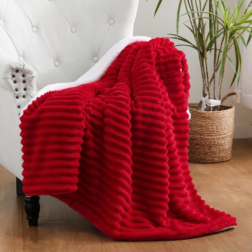9090 Cozy Red Sherpa Fleece Throw Blanket for Couch Sofa Bed,Super Soft Plush Double Side Thick Flannel Blanket