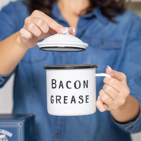 Golden Hills Mercantile Bacon Grease Saver with Strainer - Vintage Enamelware Design, 4 inch x 4 inch (Black)