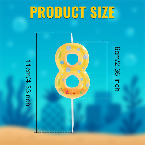 SAVITA (8) Sponge-Themed Number Birthday Candle, Cute Yellow Dot Print Cartoon Cake Topper Number Candle for Kids Party