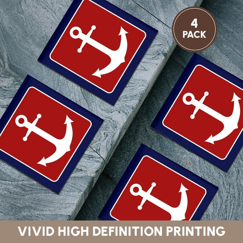 3dRose cst_165796_3 Nautical Anchor Design Ceramic Tile Coasters, Set of 4, Red White and Blue
