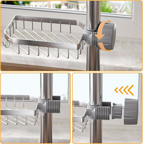 LONIN Stainless Steel Kitchen Sink Organizer Caddy Over Faucet Sponge & Brush Holder, Rust-Resistant, Adjustable
