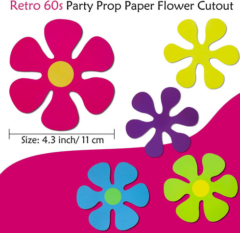 50 Pieces Retro Flower Cutouts - 60s Party Favors Paper Flower Cutout Hippie Decor for Christmas