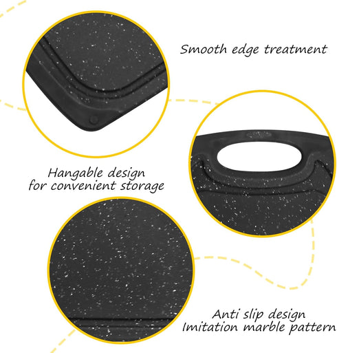 Mini Kitchen Cooking Board Mats, 10" x 6" Non-Slip Plastic Chopping Boards with Built-in Juice Grooves (Black)