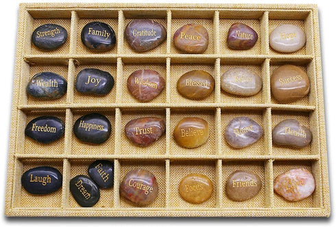 BigOtters Rocks with Inspirational Words, 25 Different Encouragement Gratitude Rocks for Meditation Birthday Graduation
