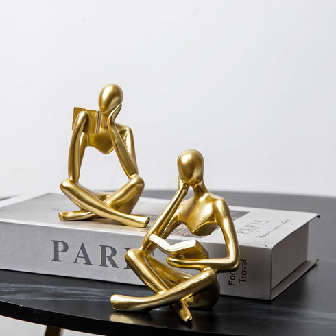 Set 2, Prettidecor Thinker Statue of Abstract Art Reading Sculpture Figurine, Modern Aesthetic Home Decoration