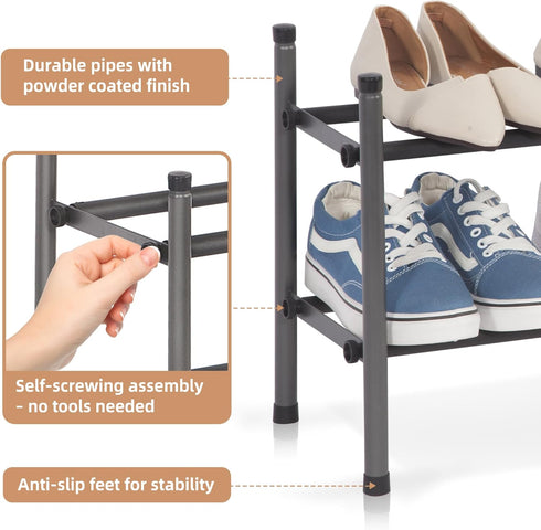 8 Closet, 2 STORAGE MANIAC Expandable Shoe Rack, Pairs Stackable Small Shoe Rack, Metal Adjustable Shoes Organizer
