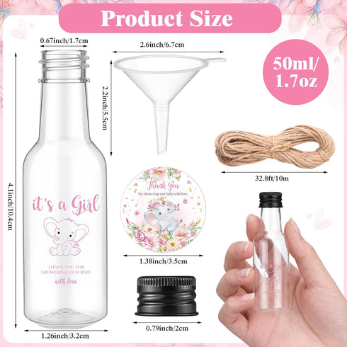 Funnymoom 50 Sets 1.7oz/50ml Elephant Party Favors for Guests Mini Liquor Bottles and Thank You Cards Funnels Plastic