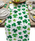 St Patrick's Day Green Shamrocks/Clover Table Runners, 13" x 70" Long Cotton Linen Non-Slip Rectangle Dresser Scarves