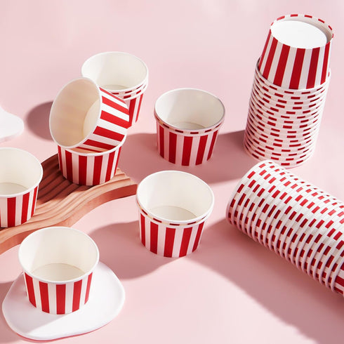 120Pcs 12 oz Summer Grencian Red Ice Cream Cups Disposable Red and White Stripes Paper Dessert Snack Bowls BBQ Yogurt