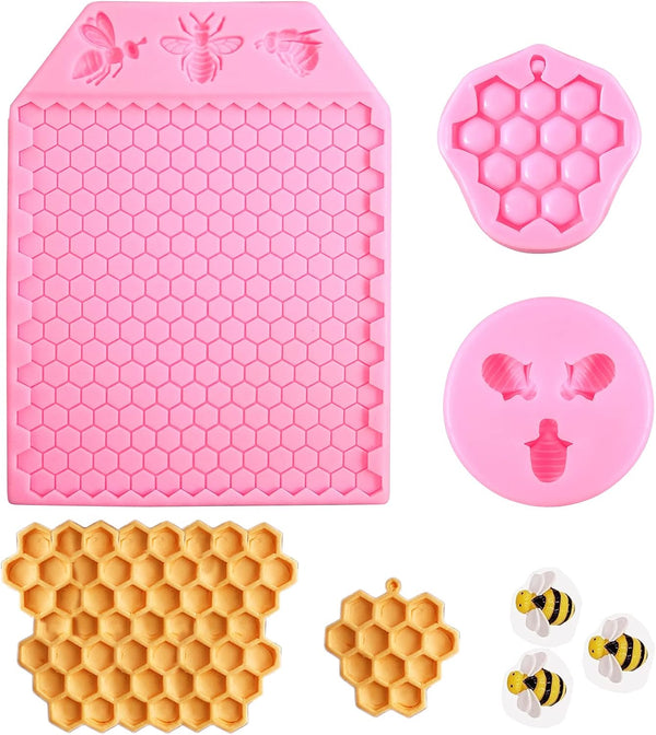 3 Packs 7 Cavity Bumble Bee Silicone Mold, Honeycomb Bees Chocolate Molds for Baking (Honeycomb Bee)