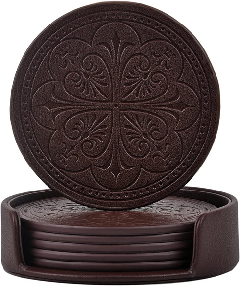 Drink Coasters,PU Leather Bar Beer Beverage Coaster for Drinks Set of 6