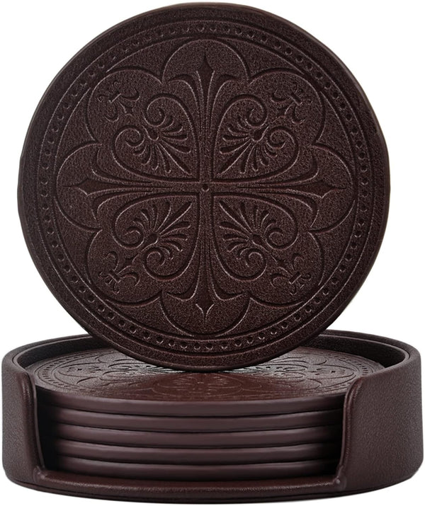 Drink Coasters,PU Leather Bar Beer Beverage Coaster for Drinks Set of 6