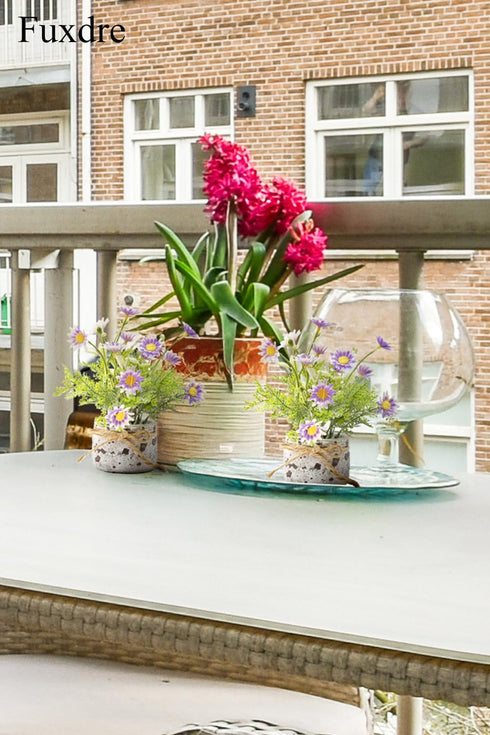 2Pcs,Daisies Daisy Artificial Flowers in Cement Vases Faux Flowers Farmhouse Home Coffee Table Bookshelf Office Desk