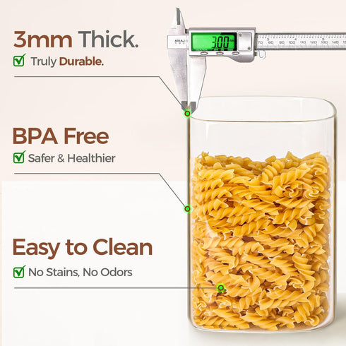 3.6 Set 2, ComSaf Qt Glass Food Storage Containers of Large Storage Containers with Lids, Square Glass Jars with Lids