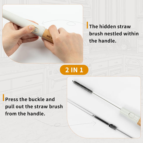 MR.SIGA Water Bottle Brush and Straw Cleaner, Long Handle 2 in 1 Bottle Cleaning Brush for Sports and Baby Bottles
