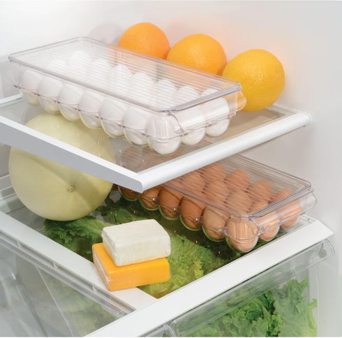 21 iDesign Clear Plastic Egg Holder for Fridge with Lid - Egg Storage Container Organizer Bin