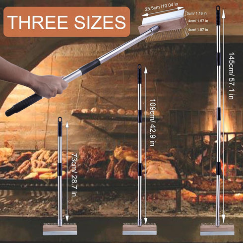 LAKIDOGS 4 Commercial Aluminum Pizza Oven Brush, Grill Brush, Wire Brushes, with Scraper and Sections of Detachable
