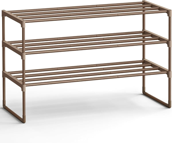 SONGMICS Shoe Rack, 3-Tier Shoe Organizer, Metal Storage Shelf, Upright or Upside