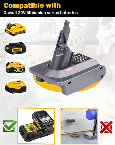 Dyson V7 Battery Adapter for Dewalt 20V Battery, Converts to 21.6V V7 Handheld Vacuum