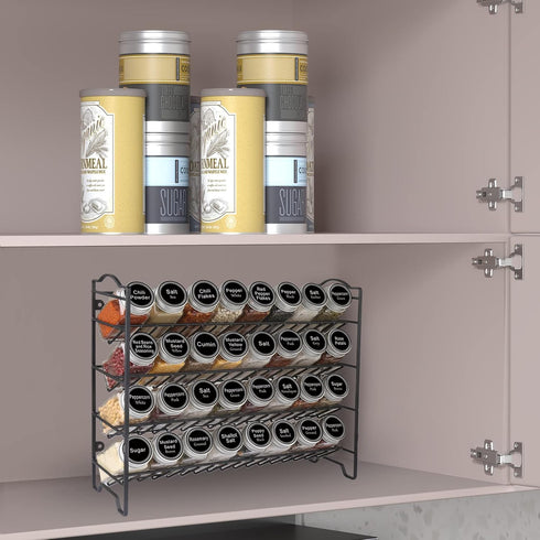 SWOMMOLY 32 396 Set, Countertop, Spice Rack Organizer with Glass Spice Jars, Spice Labels, Chalk Marker and Funnel