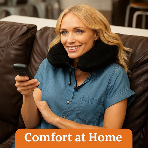 Aeris Memory Foam Travel Pillow for Airplanes - Best Neck Pillow for Long Flights with Carry Bag, Ear Plugs, Eye Mask