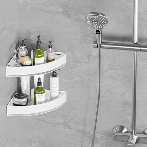 Wisfame 20LB Aluminium Shower Corner Shelves - Rustproof Shower Caddy No Drilling Installation Shampoo Holder, White
