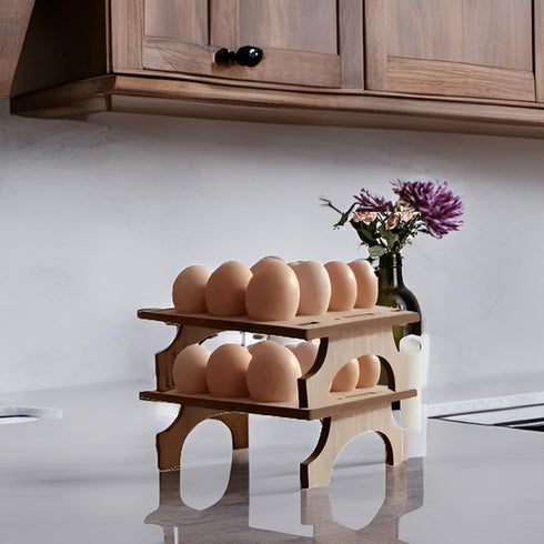 Stackable Wooden Egg Holder Countertop, Rustic Double Layer Egg Organizer for 24 Fresh Eggs, 2 pcs