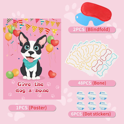 Pin The Bone on The Dog Party Game - 48 Pcs Bone for Dog Themed Birthday Party Supplies