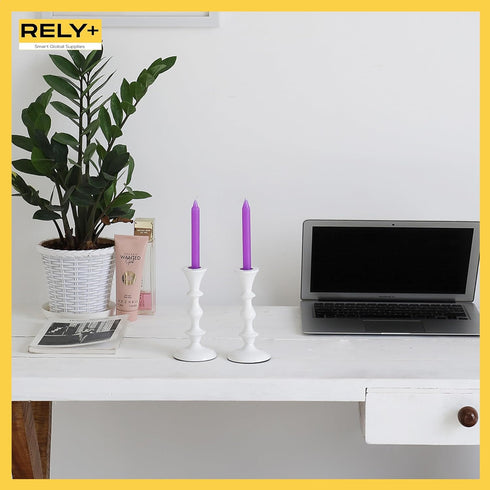 Rely+ White Candle Holders Set of 2 Decorative Centerpiece Table Holders for Taper Candles Home Decor Wedding