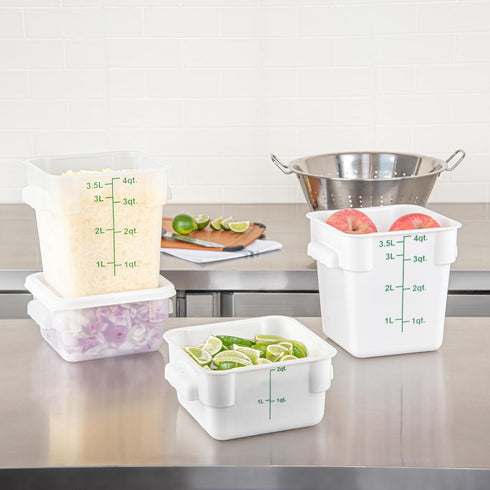 Restaurantware Met Lux 2 qt Square White Plastic Food Storage Container with Green Volume Markers, 10 Count Box