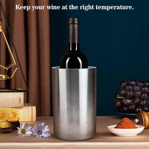 Stainless Steel Wine Bottle Chiller, Cooler Bucket with Ice Pack for White Wine & Champagne, Perfect Accessories for