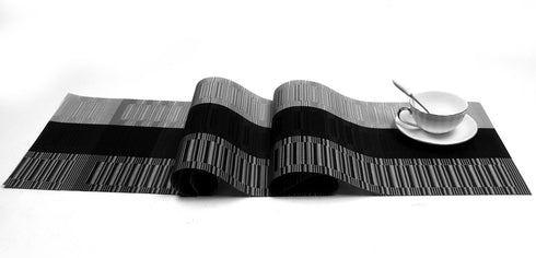 SHACOS Woven Vinyl Table Runner, PVC Table Runner 12 x 71 inch, Ombre Black and Gray, Wipe Clean Indoor Outdoor