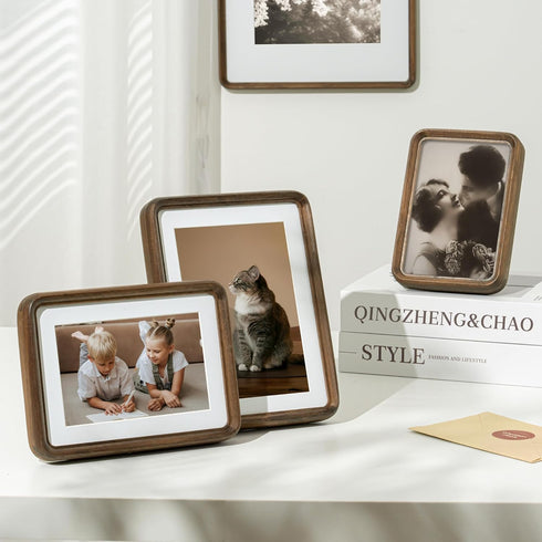 5x7 5 7 4x6 Picture Frame, USA-Sourced Natural Walnut Wood Photo Frame with Tempered Glass, Handcrafted Rounded Corner