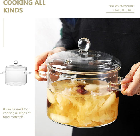 Clear Glass Pots for Cooking, Thickened Glass Stew Pot with Lid for Stove