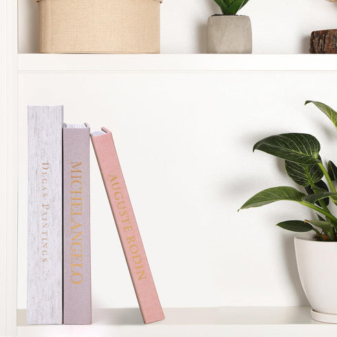 Set 3 XKDOUS of Linen Decorative Books with Gold Foil Cover Faux Book Storage Box for Coffee Table, Bathroom Shelf