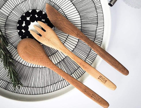 Reusable Bamboo Travel Utensils with rePETe Carrying Case & Carabiner Clip, Eco Friendly (Pack of 2)
