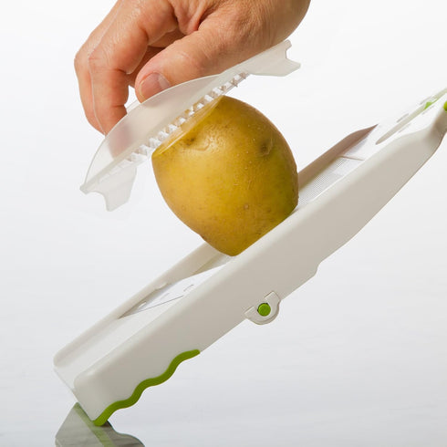 PrepSolutions Adjust-A-Slice & Julienne Mandoline, White & Green, Adjustable Slicer for Fruits and Vegetables