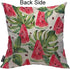 Mugod Slices of Watermelon Throw Pillow, Exotic Tropical Fruit Leaves Seed Red Green Cotton Linen Square Cushion Cover