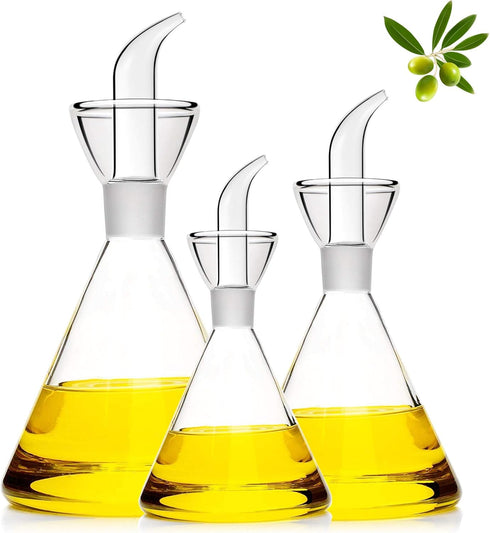 HAIZEEN 9 oz Glass All-Purpose Cruet - Glass Oil Decanter and Cruet (Cone-9 oz, Smooth Surface)