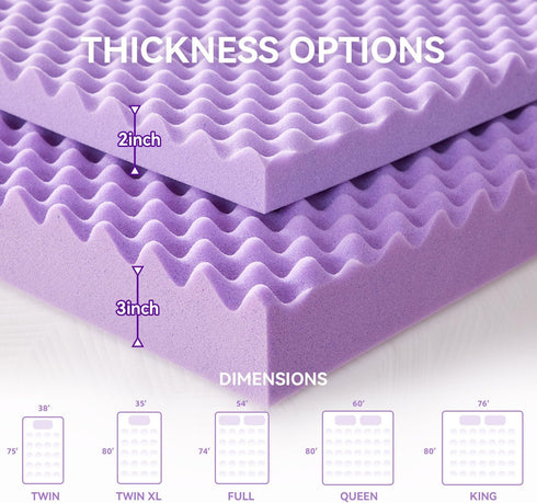 SINWEEK 2 Inch Egg Crate Memory Foam Mattress Topper - Twin XL, Pressure Relieve CertiPUR-US Certified, Purple